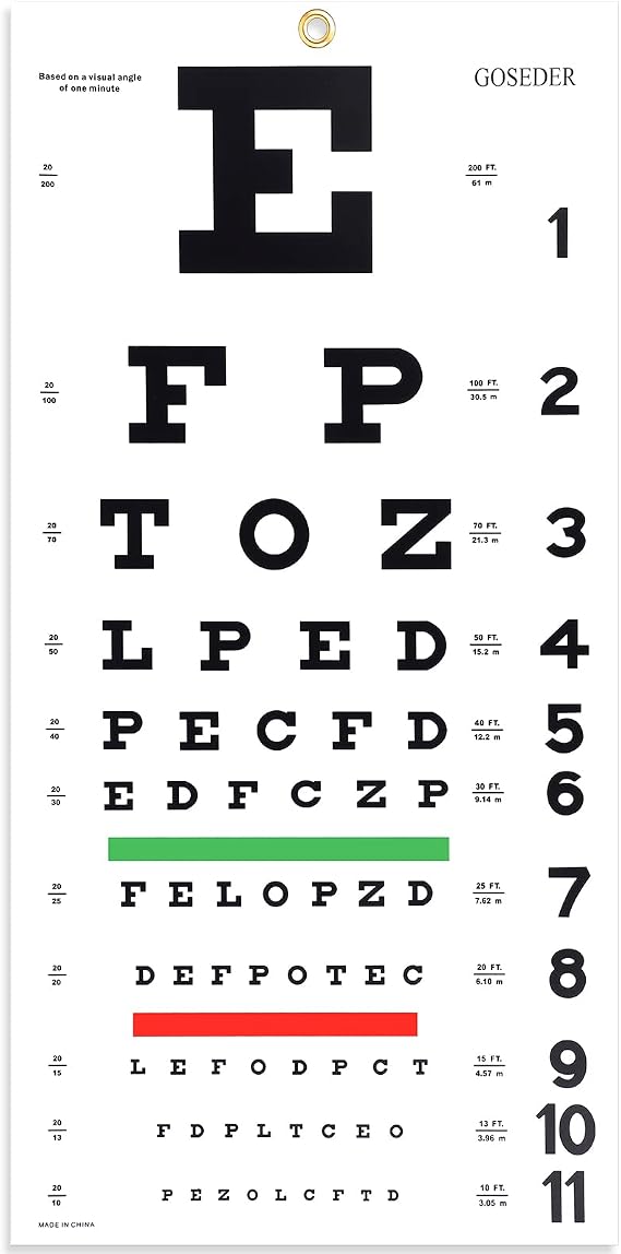 Snellen Eye Chart, Eye Charts for Eye Exams 20 Feet 2211 Inches, Low Vision Eye Test Charts for Wall Decor Kids Gifts