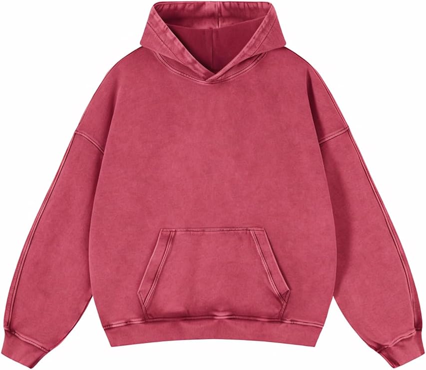 Adenorah Mens Oversized Hoodies Pullover Women Fall Acid Wash Plain Preppy Hoodie Streetwear Cotton Vintage Hooded Sweatshirt