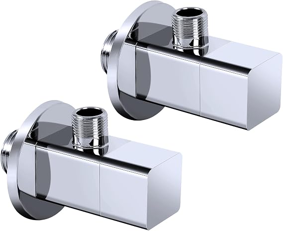 Angle Valve NPT 1/2'' Inlet x 3/8'' Outlet Heavy Duty Quarter Turn Angle Shut Off Valve Squared Body Water Control Valve Chrome (2 Pack)