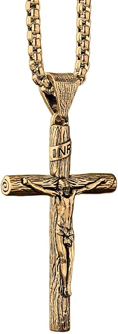 BGCOPPER 925 Sterling Silver Crucifix Necklace Pendant for Men, Jesus Cross Necklace for Women