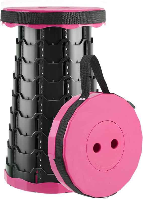 Doseno Upgraded Foldable Stool Thickened, Portable Collapsible Stool Retractable Stool for Fishing, Hiking Tours, BBQ, Parties, Outdoor Activities(Pink)