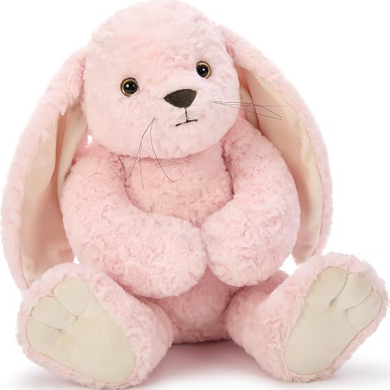 MorisMos Giant Easter Bunny Teddy Soft Toy, 45cm Fluffy Pink Rabbit Teddy, Cuddly Big Bunny Plush Stuffed Animal Gift for Kids Birthday Easter Decorations