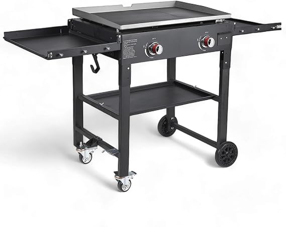 GasOne Foldable Propane Burner Grill 28-Inch Flat Top Grill Griddle Cooking Station 2 Burner Propane Grill with Pre-Seasoned Griddle Professional Burners for Outdoor Cooking with Side Shelves