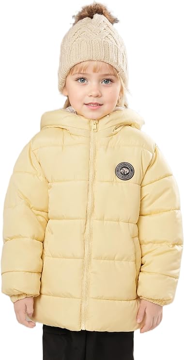 SOLOCOTE Girls' Puffer Winter Jacket Hooded Water-Resistant Coat 4-7 Years