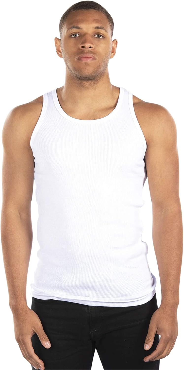 City Lab Mens Basic Cotton Ribbed Solid Tank Top