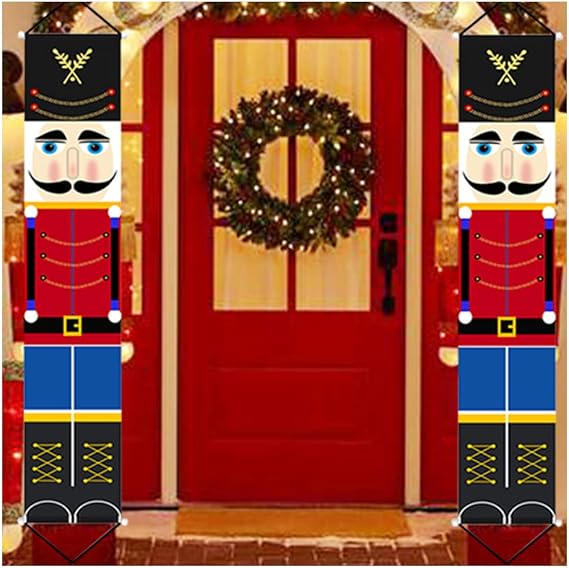 Jolik Christmas Nutcracker Banner Decorations Outdoor - 6.2ft Solider Nutcracker Christmas Banner for Front Door Yard Porch Garden Indoor Kids Party