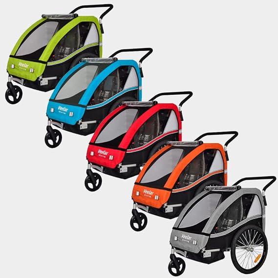 Veelar Bike Trailer & Stroller 2 in 1 Double Seat for Toddlers, Kids, Child Bicycle Carrier Jogger