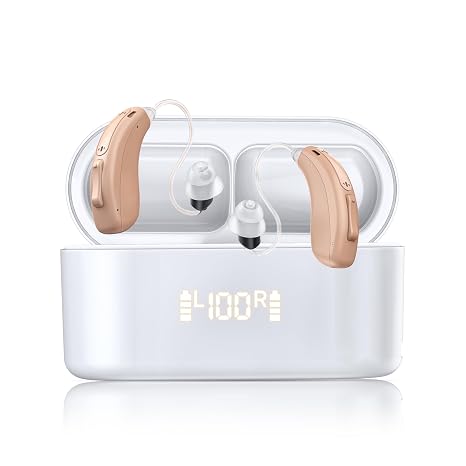 Hearing Aids, RIC Rechargeable Hearing Aids for Seniors Adults with Noise Cancelling, Behind-The-Ear 16-Channel Digital Invisible Hearing Amplifier Devices with LED Charging Case for Moderate to Severe Hearing Loss