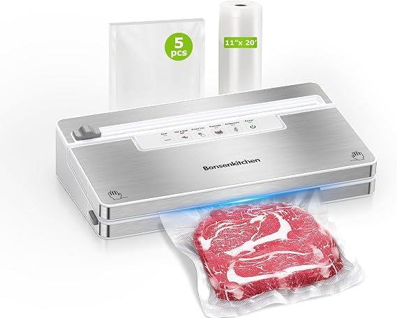 Bonsenkitchen Vacuum Sealer Machine Food Sealer, Multi-Functional Food Vacuum Sealer with Accessory Hose, Silver
