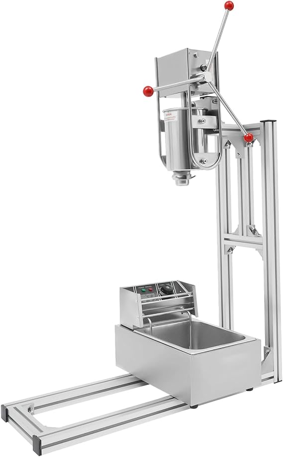Commercial Manual Churros Maker, 3L Stainless Steel Manual Spanish Donut Churrera Churro Maker Machine for Home Restaurants Bakeries Cafeterias 3L with5 Nozzles  6L Deep Fryer
