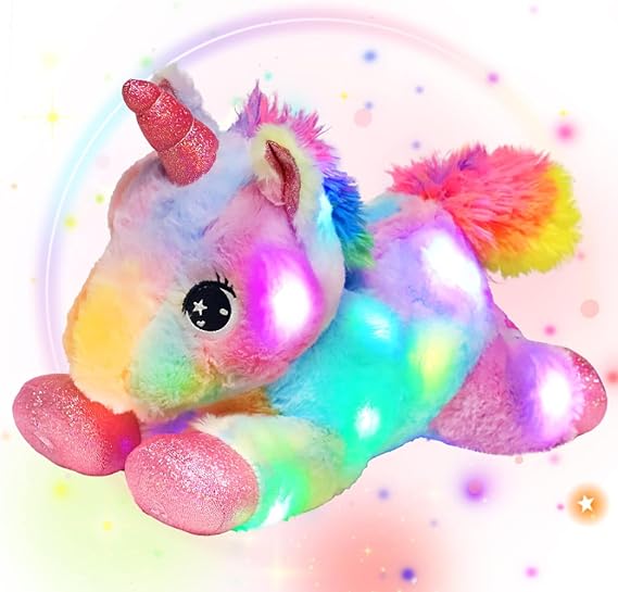 LED Stuffed Animal Light up Plush Birthday Christmas Plushies Toy Gifts for Kids Toddler Girls, Rainbow Unicorn,15"