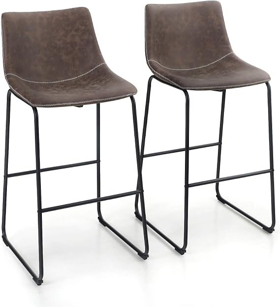 ALPHA HOME 30 Inches Bar Stools Set of 2 Bar Chair Vintage Leathaire Bar Height Stools Pub Kitchen Stools Chairs, Dining Room Furniture 350 lbs Capacity, Brown