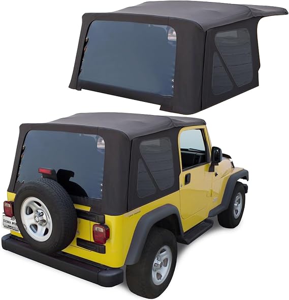 Sierra Offroad Soft Top for 2003 to 2006 Jeep Wrangler TJ - Black, Diamond Vinyl - 2 Door Jeep Soft Top with Rear Plastic Tinted Windows - Factory Precision Fit Replacement - No Upper Door Skins
