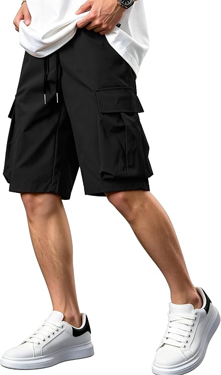 Comdecevis Men's Relaxed Fit Elastic Waist Drawstring Cargo Shorts
