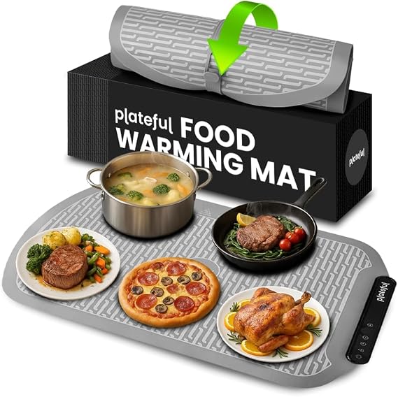Plateful Warming Mat for Food, 21x16 in Silicone Food Warmer, Gray
