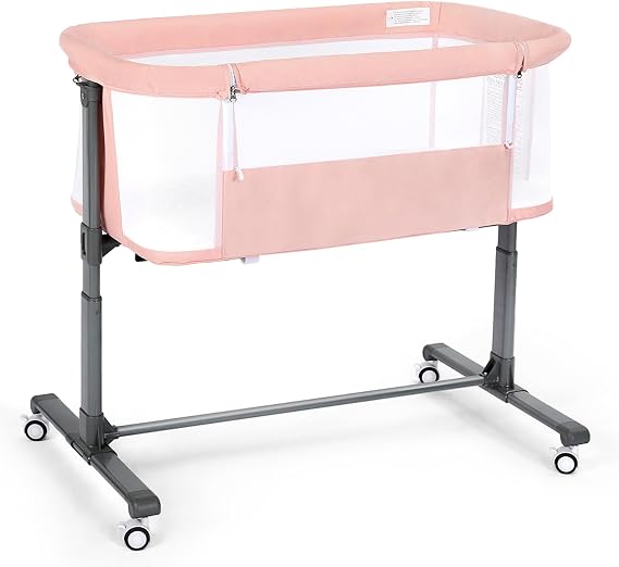 Baby Bassinet, Portable Bedside Sleeper w/Adjustable Height, Pink