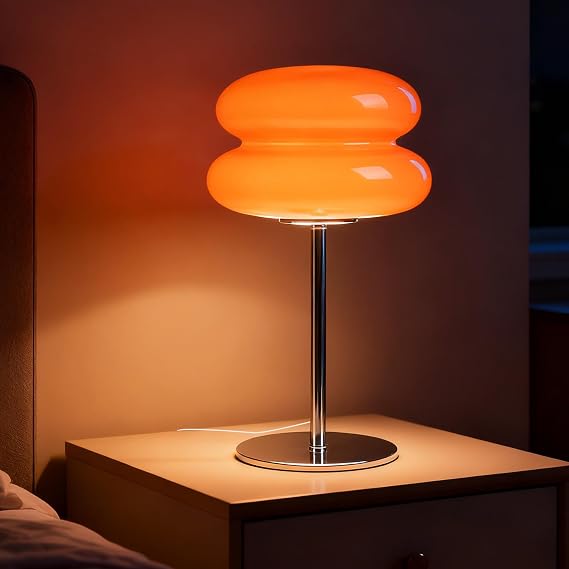 Medieval Modern Bedside Table Lamp, Dimmable Retro Bedside Table Lamp, Unique Mushroom Home Decor, Desk Lamp for Living Room (Orange)
