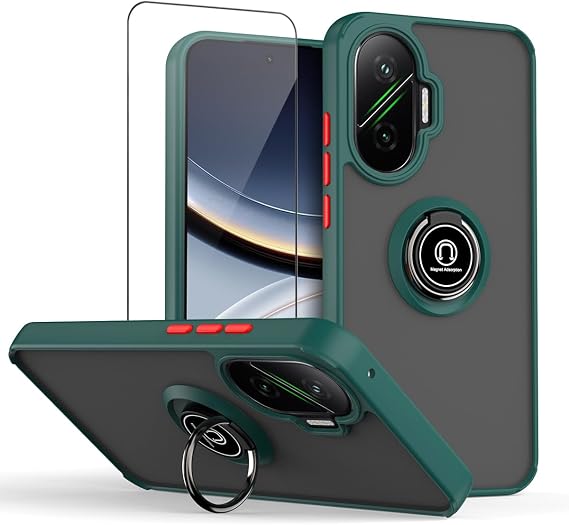 QUIETIP Case Compatible with Xiaomi Poco F7 with Screen Protector,TPU + Hard PC Magnetic Ring Car Mount Stand Cover,Green