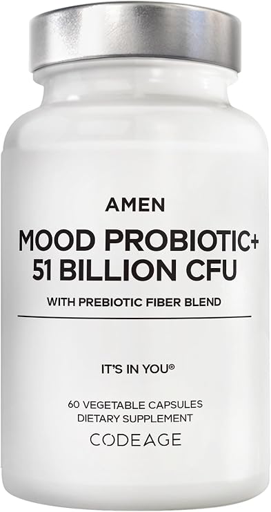 Codeage Mood Probiotic, 51B CFU, Ashwagandha, Prebiotic, 60 Capsules