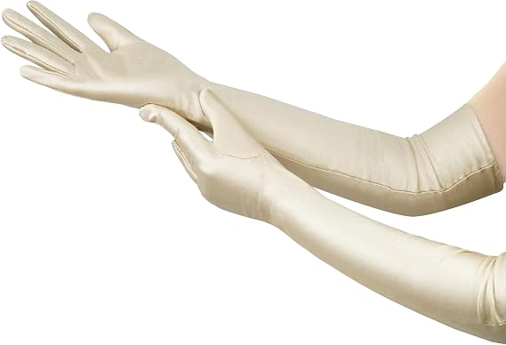 Nackiy Satin Black Gloves for Women, Long Elbow Length Opera Dress Gloves