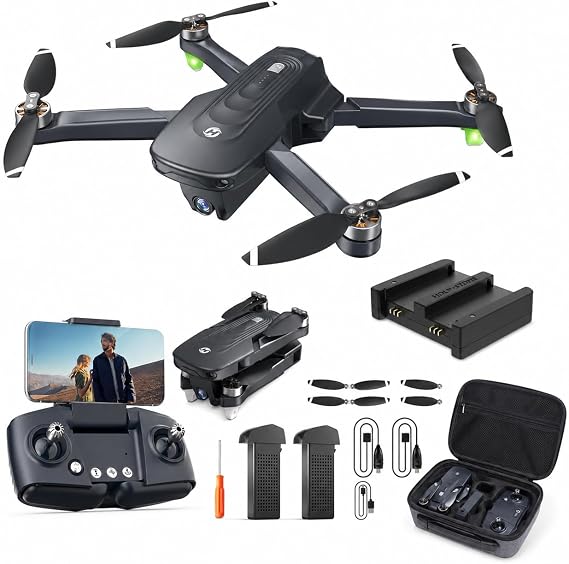 HS175D and Dual Battery Charger Bundle, Foldable FPV Drone for Adults Beginners with Auto Return, Follow Me, Brushless Motors, 2 Batteries and Carrying Case