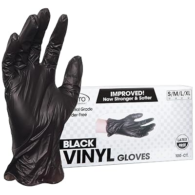 ForPro Disposable Vinyl Gloves, Black, Industrial Grade, Powder-Free, Latex-Free, Non-Sterile, Food Safe, 2.75 Mil. Palm, 3.9 Mil. Fingers, Medium, 100-Count