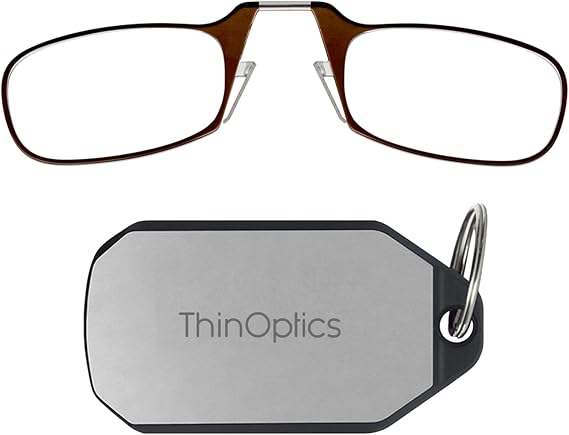 ThinOptics unisex adult Keychain Case + Reading Glasses, Brown, 44 mm US