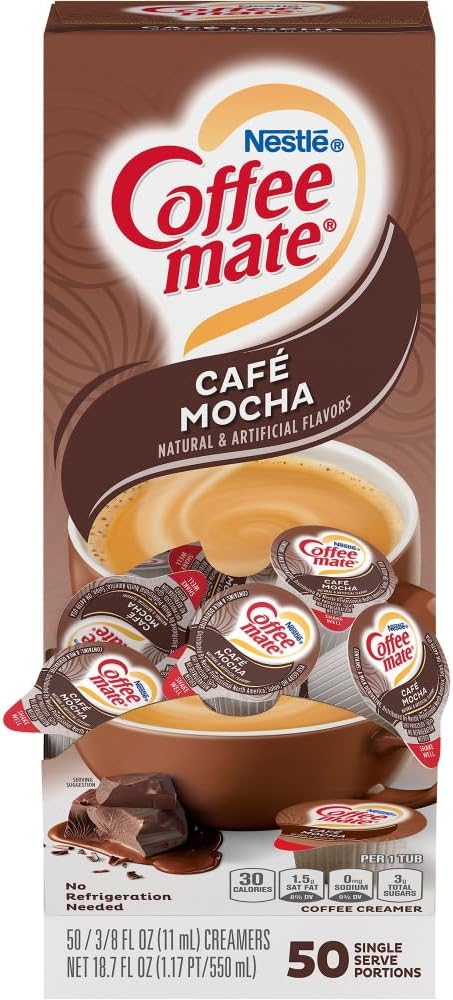 Coffee mate Liquid Coffee Creamer, Cafe Mocha, 0.38 Oz Mini Cups, 50/box