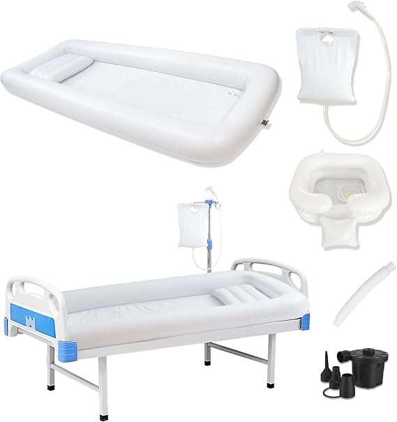 Medical Inflatable Bathtub,Bed Bath,Medical PVC Bedside Shower bathtubKit,Bed Shower for Patients with Reduced Mobility,Bedside Water Bag+Electric air Pump+Medical Inflatable Shampoo Basin