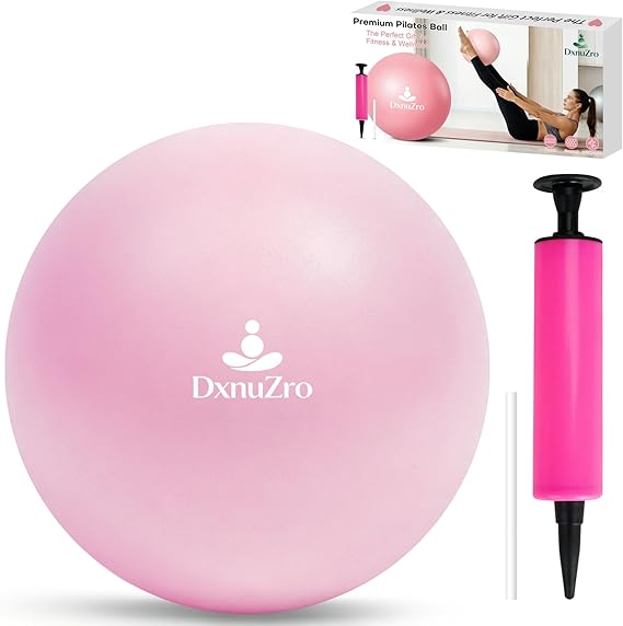 9" Pink Mini Pilates Yoga Ball & Air Pump for Core Balance Training | Small stability exercise ball for core workout, home gym, office training and physical therapy, with inflatable pump included