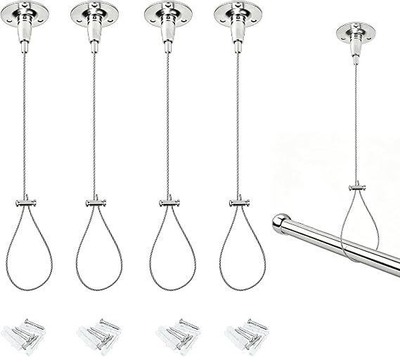 4Pcs Ceiling Bracket for Shower Poles, 60” Height Adjustment, Anti-Sagging Ceiling Mount Curtain Rod Holders for Curved,L-Shaped,U-Shaped Corner Shower Rods