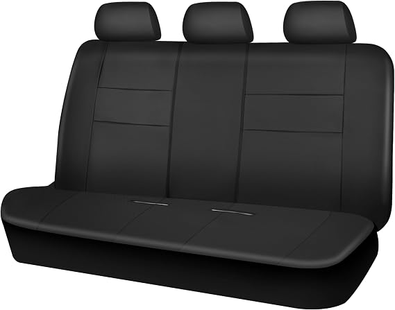 CAR PASS Leather Back Seat Cover, Universal Waterproof Bench Rear Seat Cover Zipper Split Rear Bench Protector Fit 95% Automotive Interior Covers for Cars Sedans SUVs (Rear,All Black)