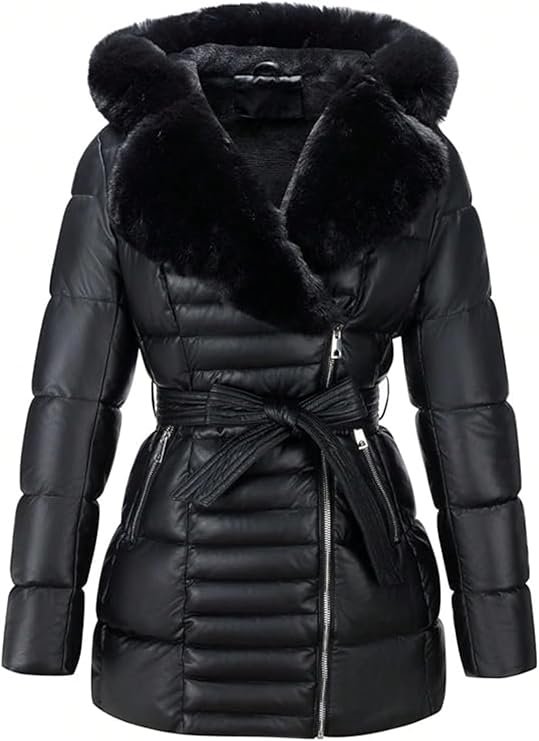 Bellivera Women's Plus Size Winter Hooded Quilted Puffer Coat With Belt | Plush Faux Fur Trim,Soft Warm Fleece Lining,Elastic Back Waist Cinch,Zippered Side Pockets,Cold Weather Commute Travel