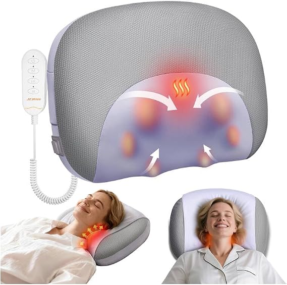 JZBRAIN Neck Massager Pillow with Heat : Cordless Neck Massager for Pain Relief Deep Tissue - Rechargeable Massage Pillow 3 Intensity & Heating Daily Comfort for Desk Workers Women Men at Home Use