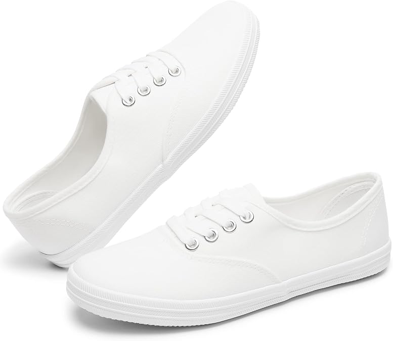 TUOPIN Womens White Canvas Sneakers Low Top Lace-up Casual Tennis Shoes
