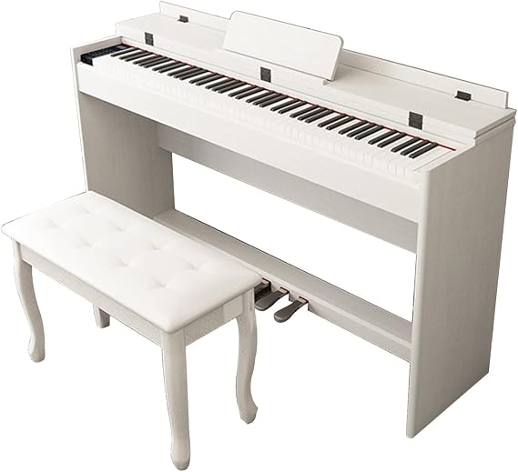 88 Weighted Keys Digital Piano Hammer Action Full Size Piano Keyboard Beginner Electric Piano USB/MIDI Home Digital Piano With Furniture Stand, 3-Pedal, Stool For Beginner & Professional(White)