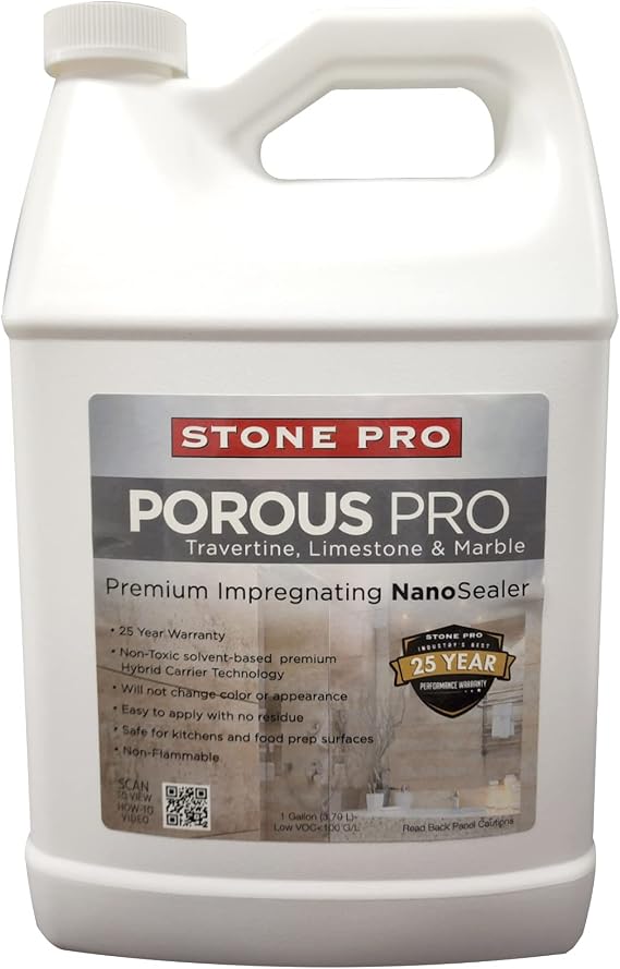 Stone Pro Porous Pro Impregnation sealer for porous material, Travertine, Limestone, Mable-Non-Flammable, Safe for Food Preparation Surfaces