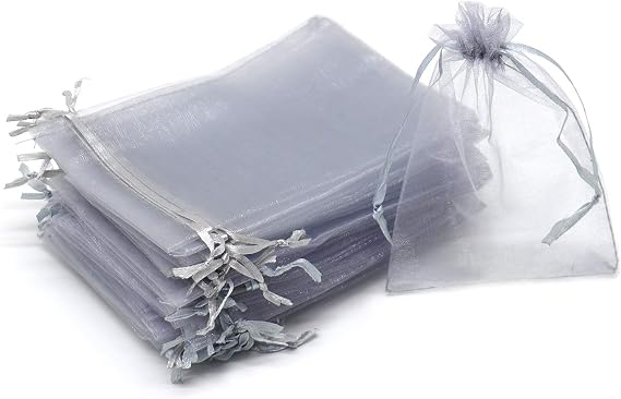100Pcs Organza Bags with Drawstring 4x6 Inches, Small Mesh Jewelry Candy Pouches Wedding Party Christmas Favor Gift Bags (Gray)