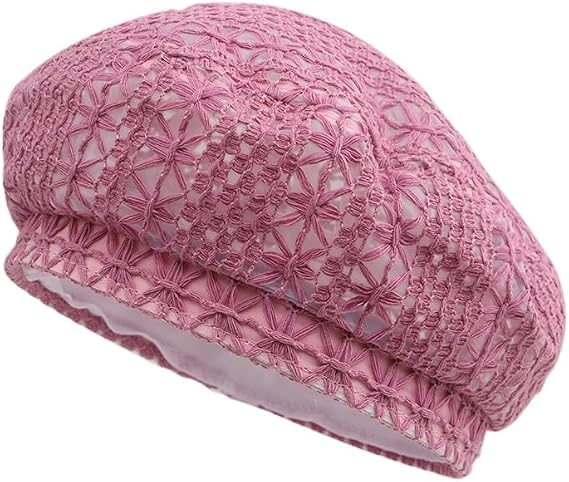 Hollow Out Beret Beanie for Women Bud Thin Breathable Hat Cute Crochet Bucket Painter Hat