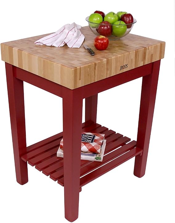 American Heritage Chef's Block Prep Table with Butcher Block Top Base Finish: Natural Maple, Shelves: 1 Included
