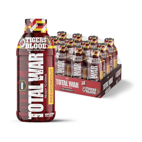 REDCON1 Total War Ready to Drink Pre Workout | Tigers Blood | 365mg Caffeine + Citrulline Malate + Beta Alanine | Zero Sugar (12 Pack)
