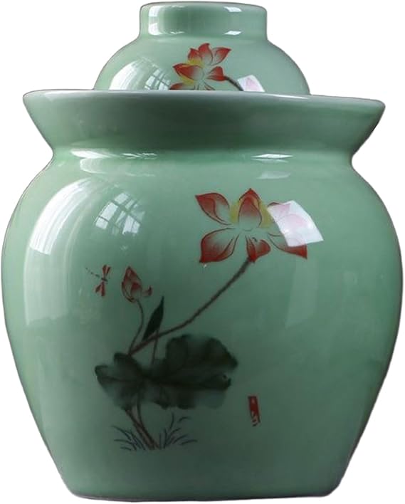 Ceramic Fermenting Crock with Water Seal Airlock Lid, Traditional Chinese Fermentation Crock Stoneware Pickling Pot for Pickles, Kimchi, and Fermented Probiotic Food,Green,1.5L