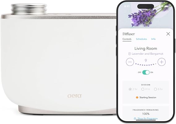 Aera Waterless Essential Oil Diffuser for Large Rooms (5001000 Sq Ft) + Wi-Fi App & Alexa Control Hypoallergenic Luxury Home Scent System (Fits 25mL Capsules Sold Separately) White