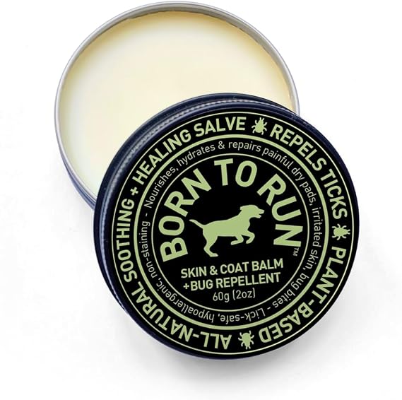 BORN TO RUN Dog Outdoors Body Armor Skin & Coat Balm | Natural Cedarwood Lemongrass Blend | Prevents Soothes Heals Repairs Welts and Irritations | Plant-Based Lick Safe Hypoallergenic 2oz