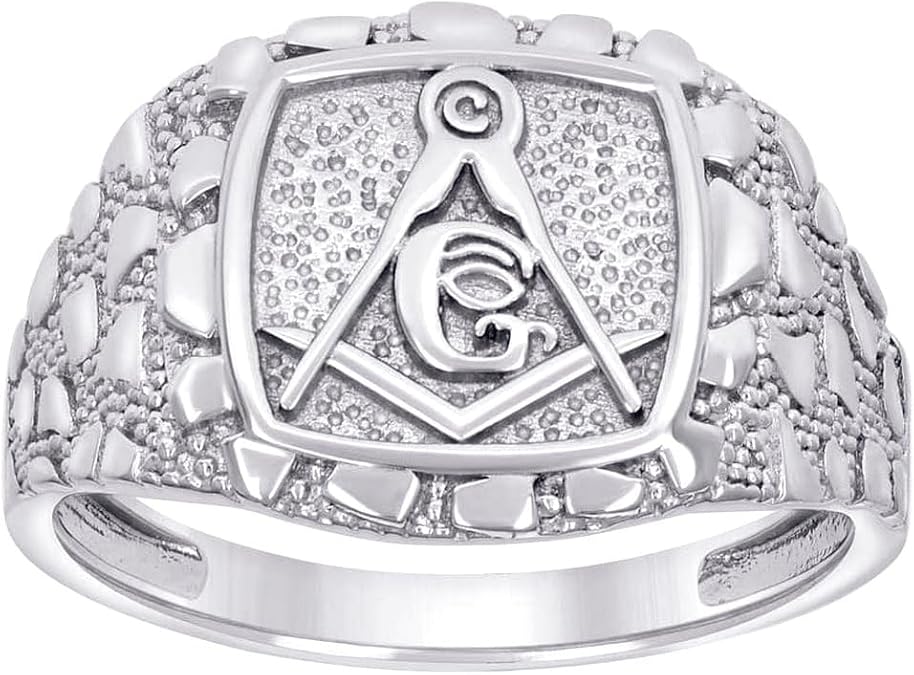 JewelryWeb 925 Sterling Silver Mens Nugget Masonic Symbol Ring 15x15mm Wide Ring for Men