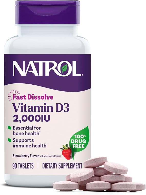 Natrol Fast Dissolve Vitamin D3 2,000 IU, Dietary Supplement for Bone and Joint Health, Bone Support Supplement, 90 Tablets, 90 Day Supply