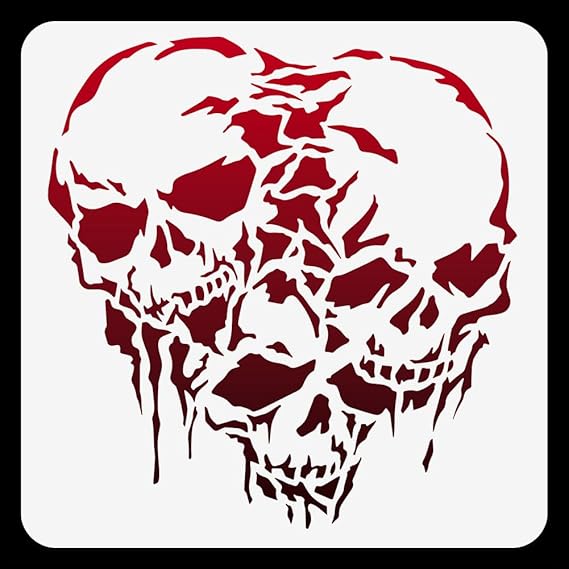 Triple Skulls Stencil, Halloween Reusable Painting Template | 11.8" x 11.8" Plastic Craft Stencil, Skull Halloween Wall Stencil, DIY Home Decor Template for Wall Wood Fabric Canvas Tile