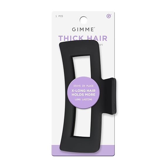 Gimme Beauty XL Thick Hair - X-Long Hair Holds More - Velvet-Like Finish Clip for All Lock Types - Non-Slip, Firm-Hold Daily Wear Accessory - Essential, Retractable Clip - Black