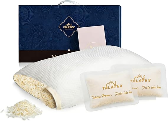 Talatex Adjustable Shredded Latex Pillow | Customisable Loft for Side, Back & Stomach Sleepers | Orthopaedic Neck Support & Spinal Alignment | Breathable Tencel Cover, Machine Washable