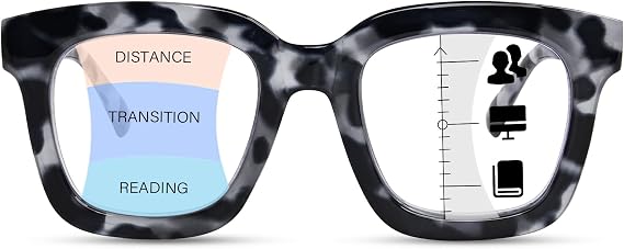Progressive Multifocal Reading Glasses for Women, Oversized | Square, Blue Light Computer Readers with Spring Hinge